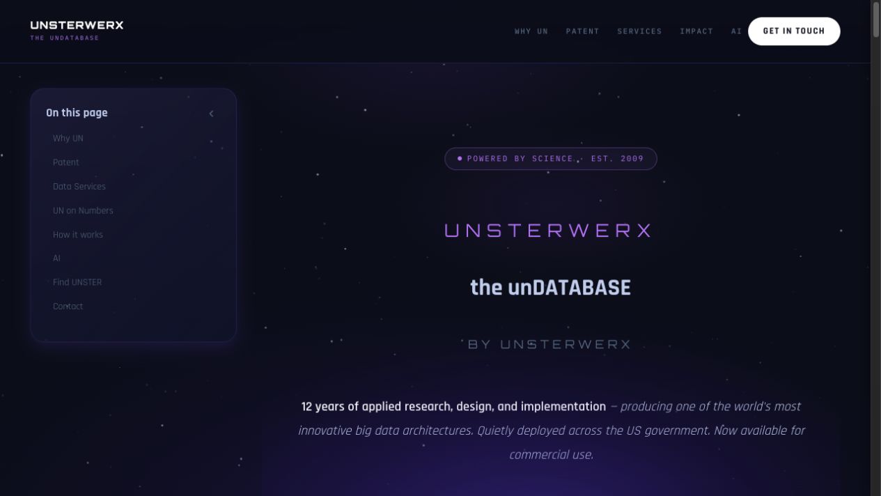 The Unsterwerx company website, introducing the unDatabase