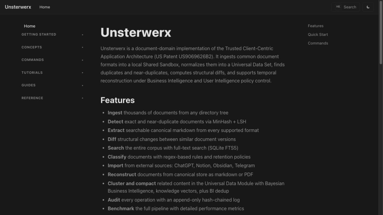 Unsterwerx documentation, with an introduction and feature guide